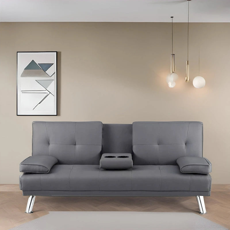 Ultimate Futon Sofa Collection: Futon Sofa with Armrest and Cupholders, Button Tufted Sofa with Wooden Legs