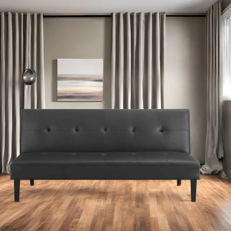 Ultimate Futon Sofa Collection: Futon Sofa with Armrest and Cupholders, Button Tufted Sofa with Wooden Legs