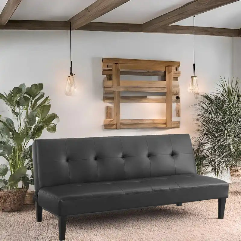 Ultimate Futon Sofa Collection: Futon Sofa with Armrest and Cupholders, Button Tufted Sofa with Wooden Legs