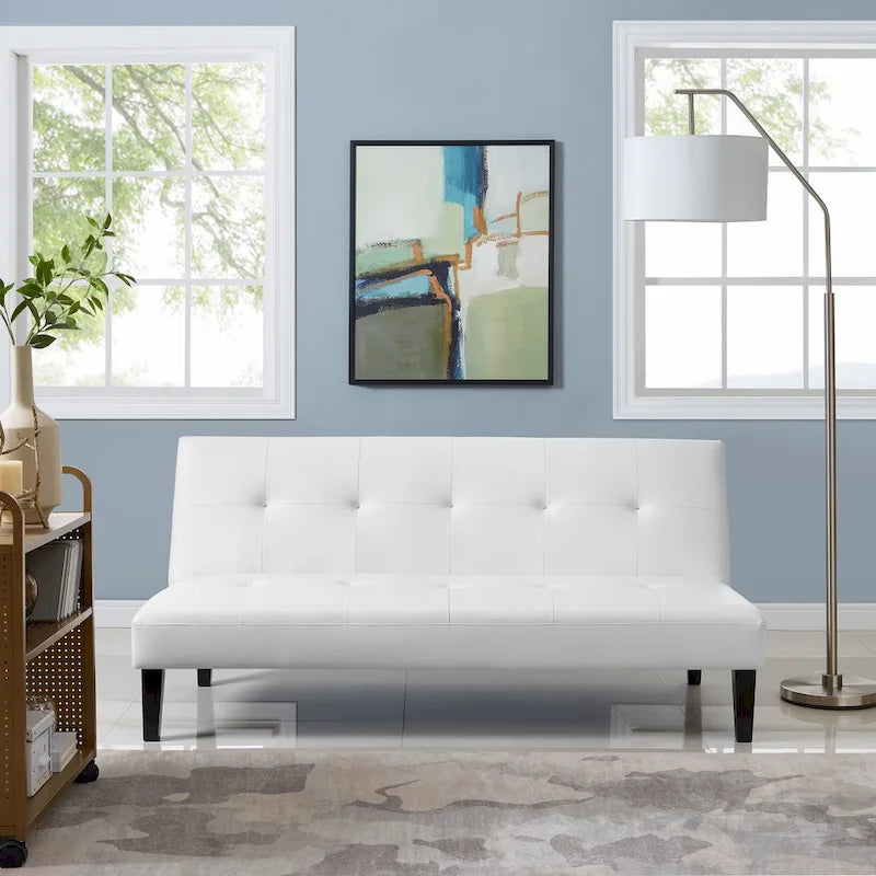 Ultimate Futon Sofa Collection: Futon Sofa with Armrest and Cupholders, Button Tufted Sofa with Wooden Legs
