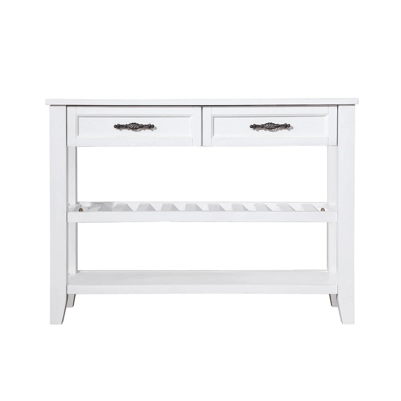 Mid-Century Style Console Sofa Table Solid Wood Buffet Sideboard with 2 Storage Drawers and 2 Tiers Shelves