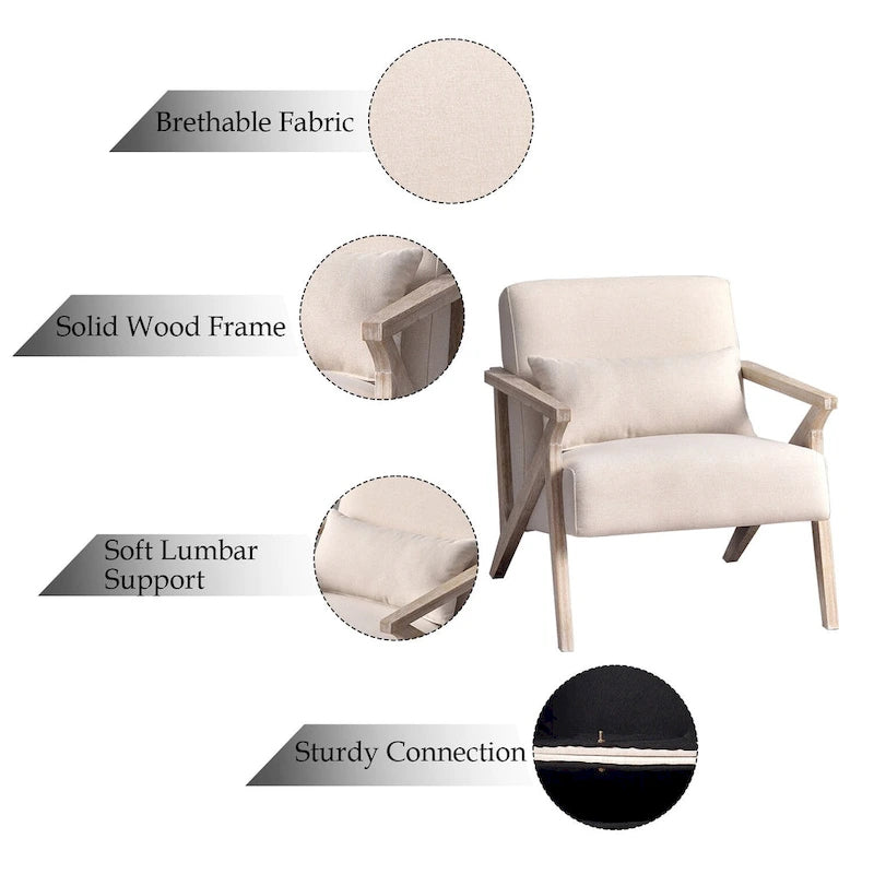 Accent Armchair Solid Hardwood Upholstered for Living Room