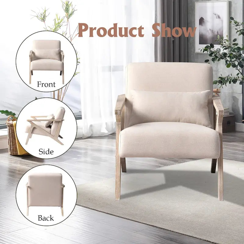 Accent Armchair Solid Hardwood Upholstered for Living Room