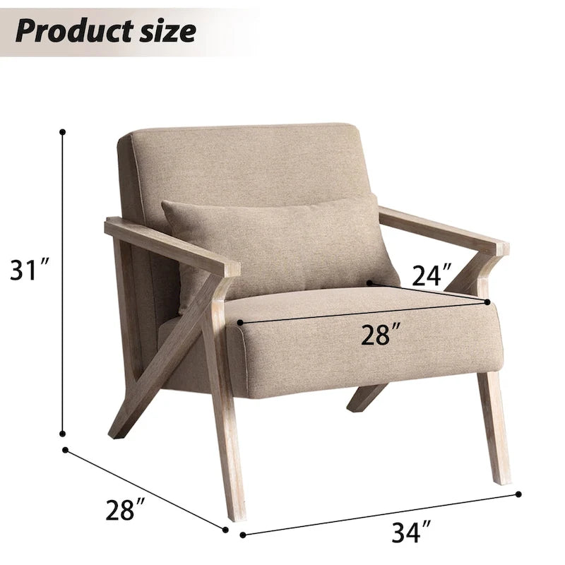 Accent Armchair Solid Hardwood Upholstered for Living Room
