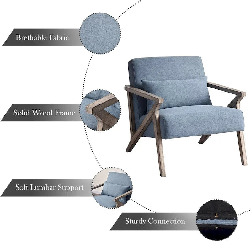 Accent Armchair Solid Hardwood Upholstered for Living Room