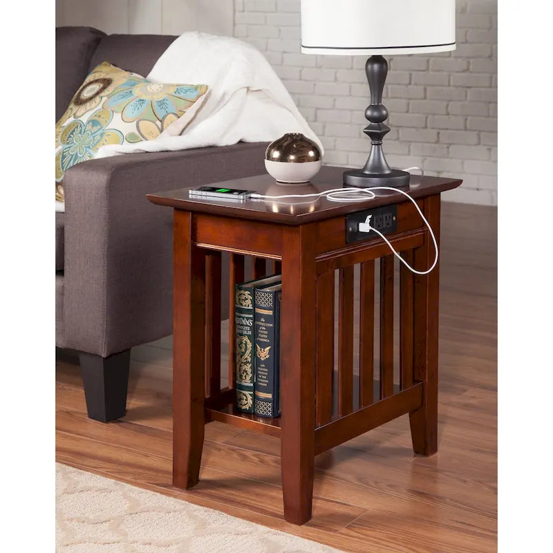 Chair Side Table with Charging Station