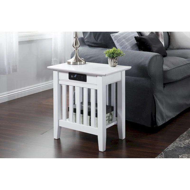 Chair Side Table with Charging Station