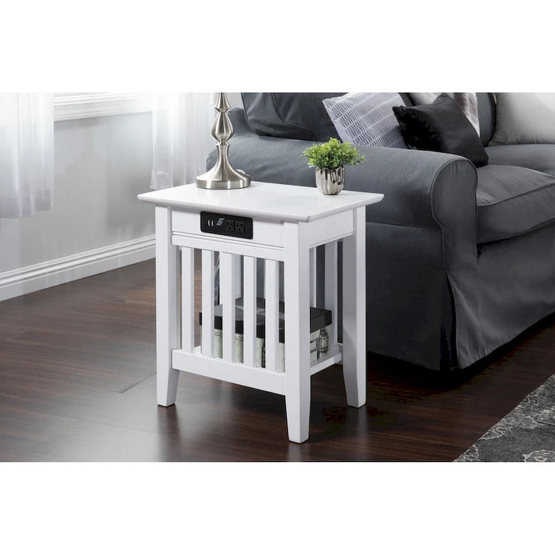Chair Side Table with Charging Station