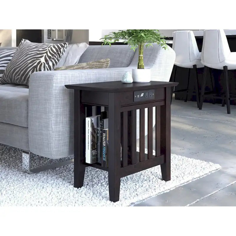 Chair Side Table with Charging Station