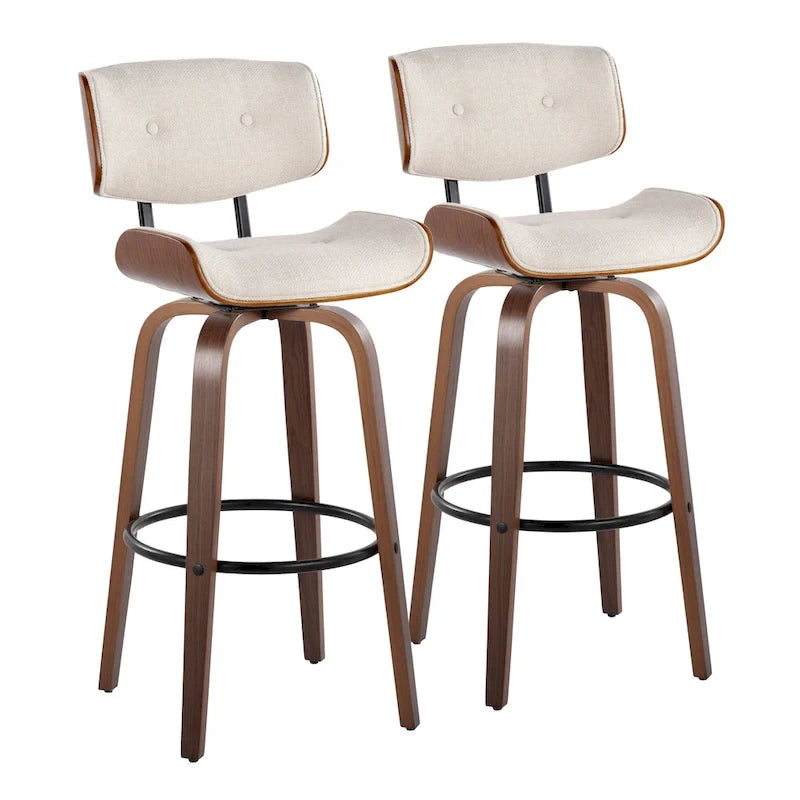Fixed-Height Bar Stool with Bent Wood Legs (Set of 2)