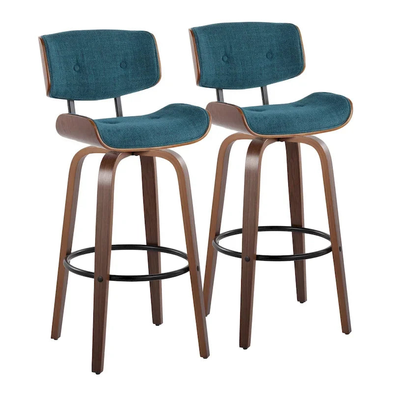 Fixed-Height Bar Stool with Bent Wood Legs (Set of 2)