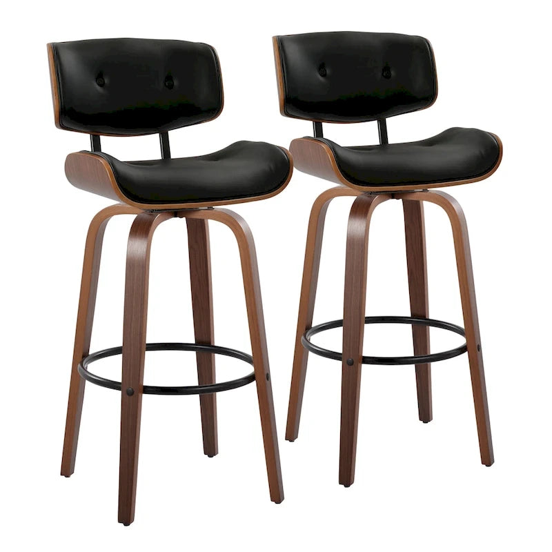 Fixed-Height Bar Stool with Bent Wood Legs (Set of 2)