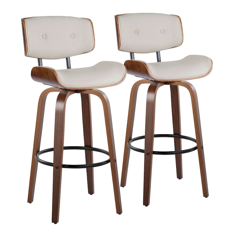 Fixed-Height Bar Stool with Bent Wood Legs (Set of 2)