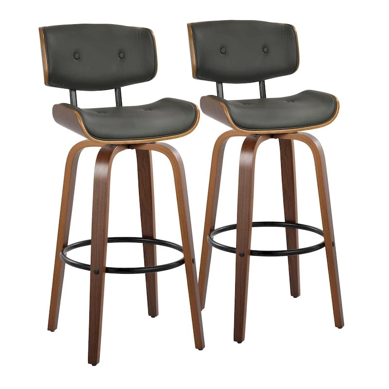 Fixed-Height Bar Stool with Bent Wood Legs (Set of 2)