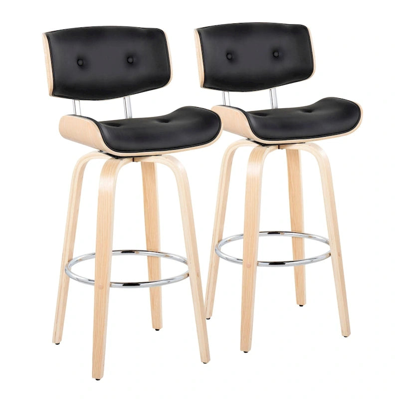 Fixed-Height Bar Stool with Bent Wood Legs (Set of 2)