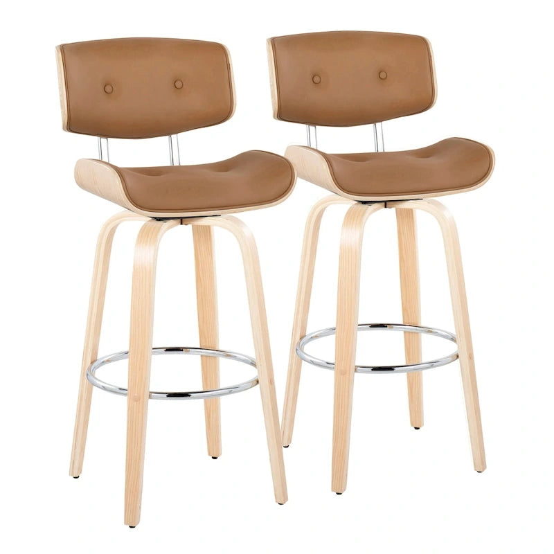 Fixed-Height Bar Stool with Bent Wood Legs (Set of 2)