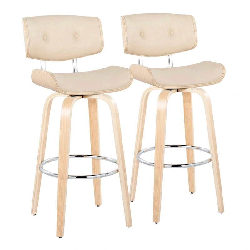 Fixed-Height Bar Stool with Bent Wood Legs (Set of 2)