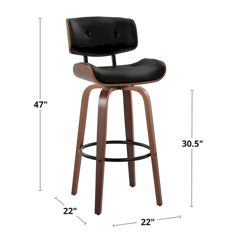 Fixed-Height Bar Stool with Bent Wood Legs (Set of 2)