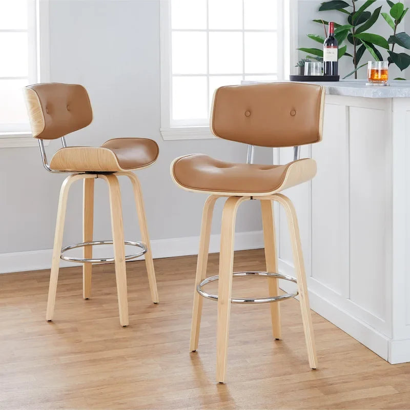 Fixed-Height Bar Stool with Bent Wood Legs (Set of 2)