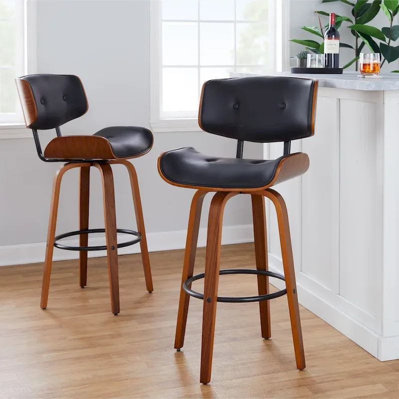 Fixed-Height Bar Stool with Bent Wood Legs (Set of 2)