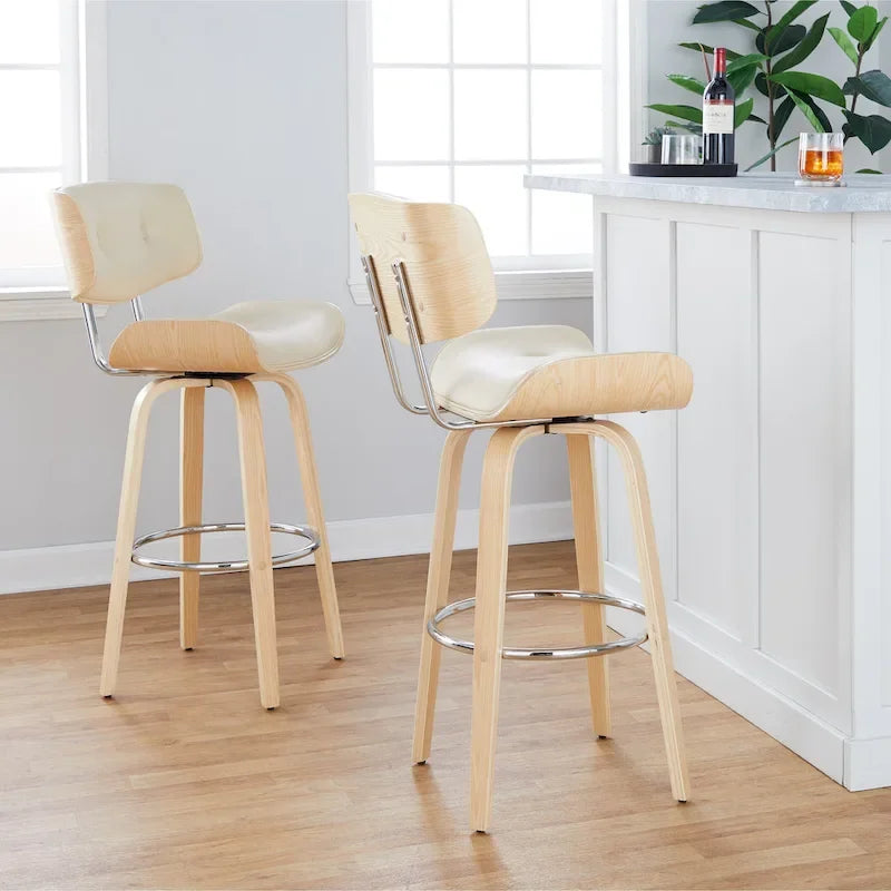 Fixed-Height Bar Stool with Bent Wood Legs (Set of 2)