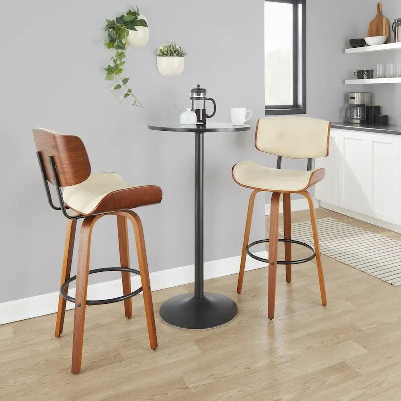 Fixed-Height Bar Stool with Bent Wood Legs (Set of 2)