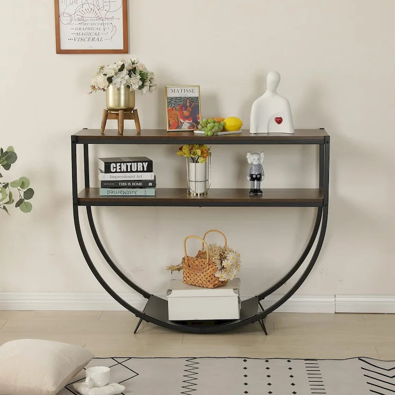 3-Tier Console Table Modern Sofa Table with Storage Shelves Arc-Shaped Table - 48
