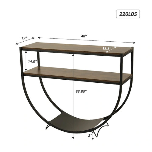 Table console à 3 niveaux, table de canapé moderne avec étagères de rangement, table en forme d'arc - 48