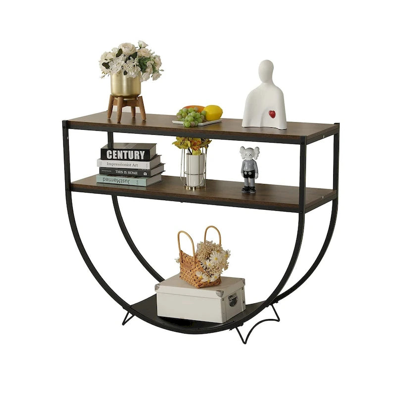 3-Tier Console Table Modern Sofa Table with Storage Shelves Arc-Shaped Table - 48