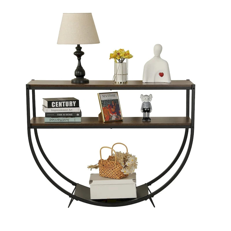 3-Tier Console Table Modern Sofa Table with Storage Shelves Arc-Shaped Table - 48