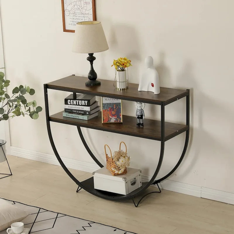 3-Tier Console Table Modern Sofa Table with Storage Shelves Arc-Shaped Table - 48