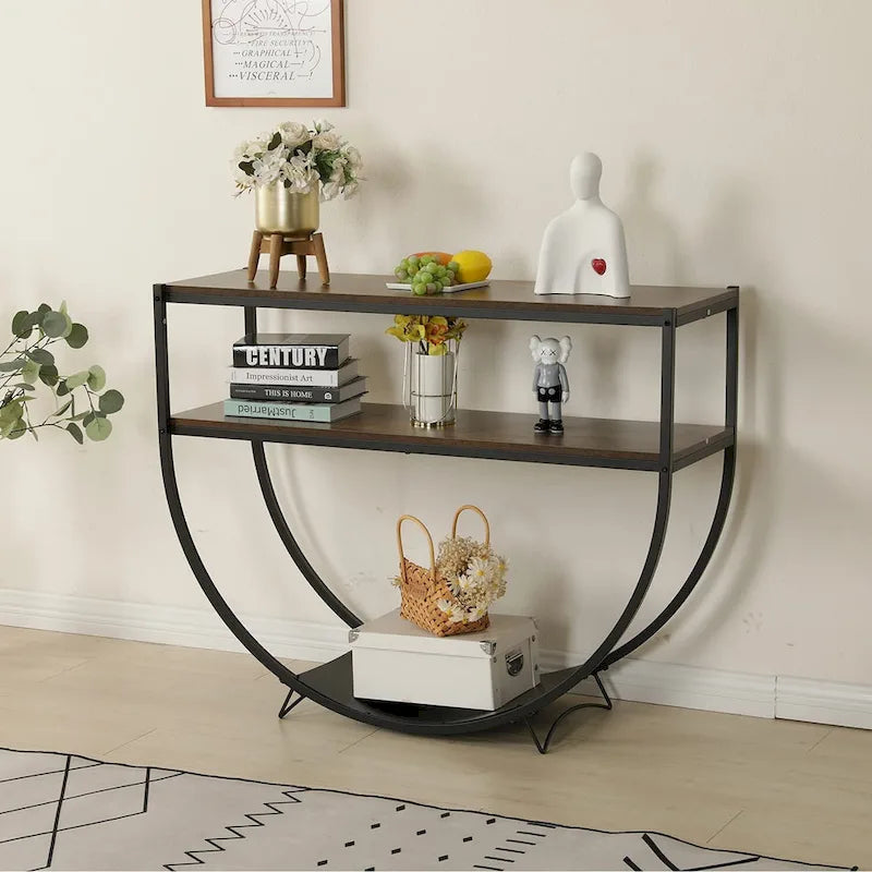 3-Tier Console Table Modern Sofa Table with Storage Shelves Arc-Shaped Table - 48