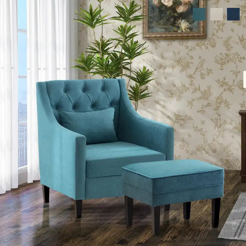 Arm Chair Comfy Club Chair with Ottoman and Pillow
