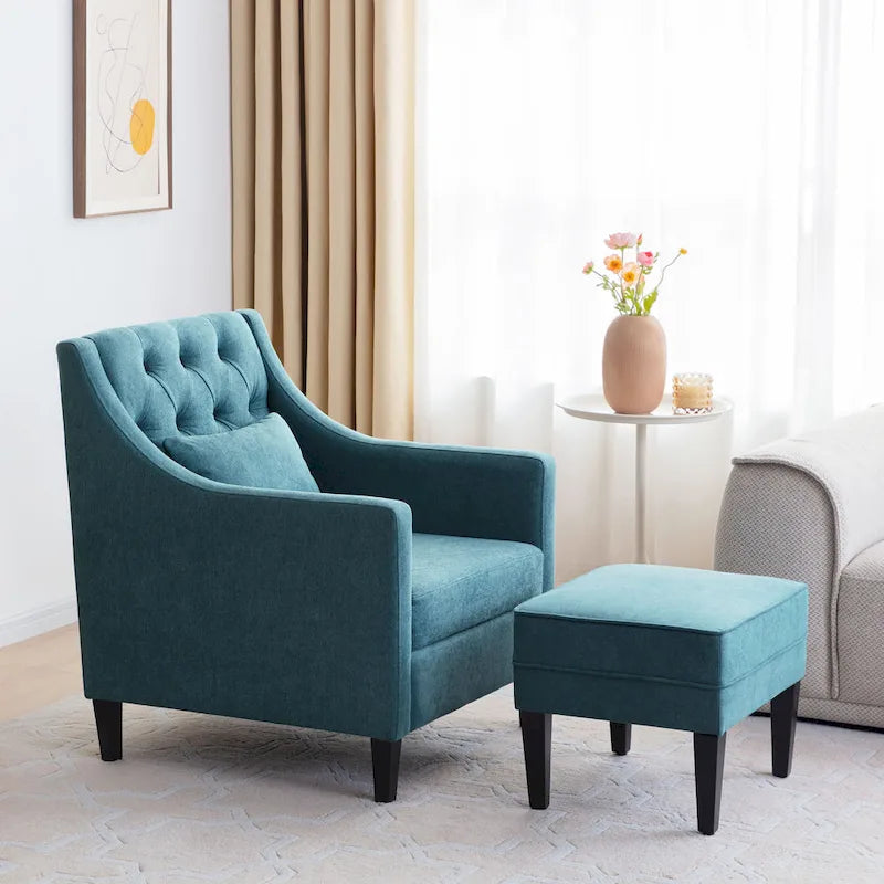 Arm Chair Comfy Club Chair with Ottoman and Pillow