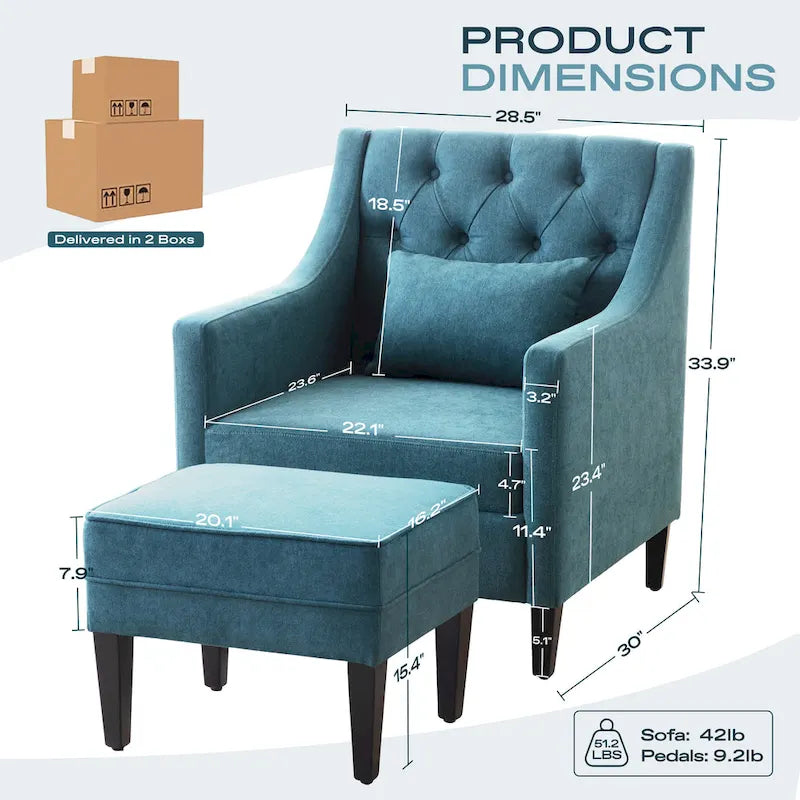 Arm Chair Comfy Club Chair with Ottoman and Pillow