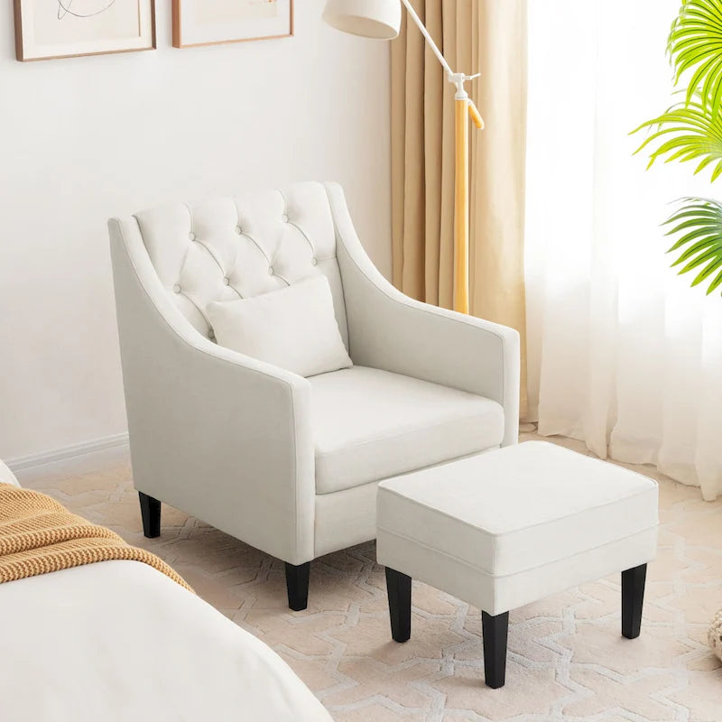 Arm Chair Comfy Club Chair with Ottoman and Pillow