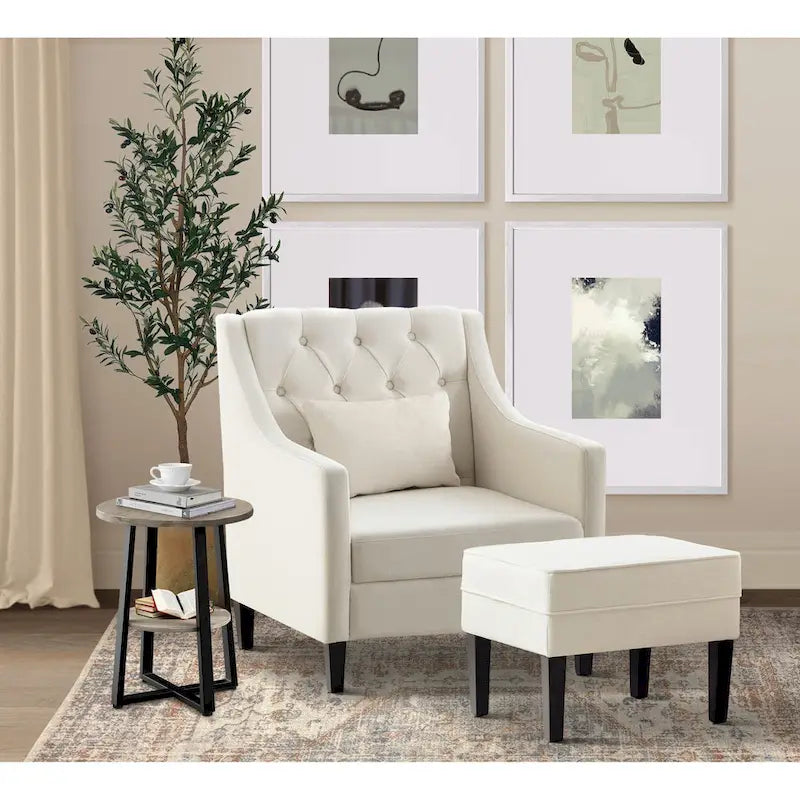 Arm Chair Comfy Club Chair with Ottoman and Pillow