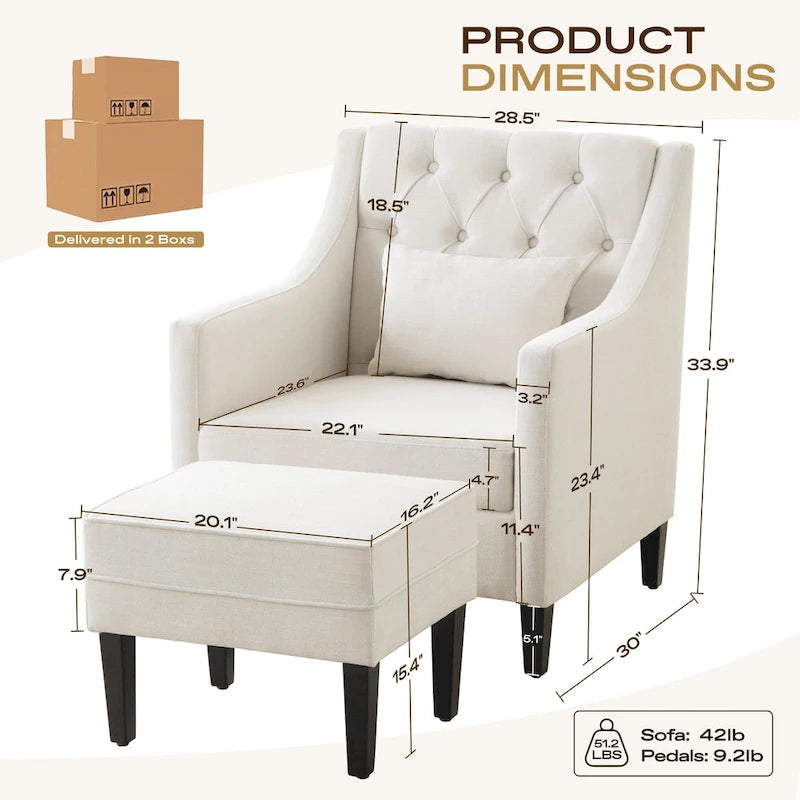 Arm Chair Comfy Club Chair with Ottoman and Pillow