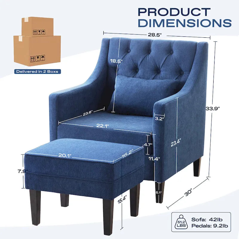 Arm Chair Comfy Club Chair with Ottoman and Pillow