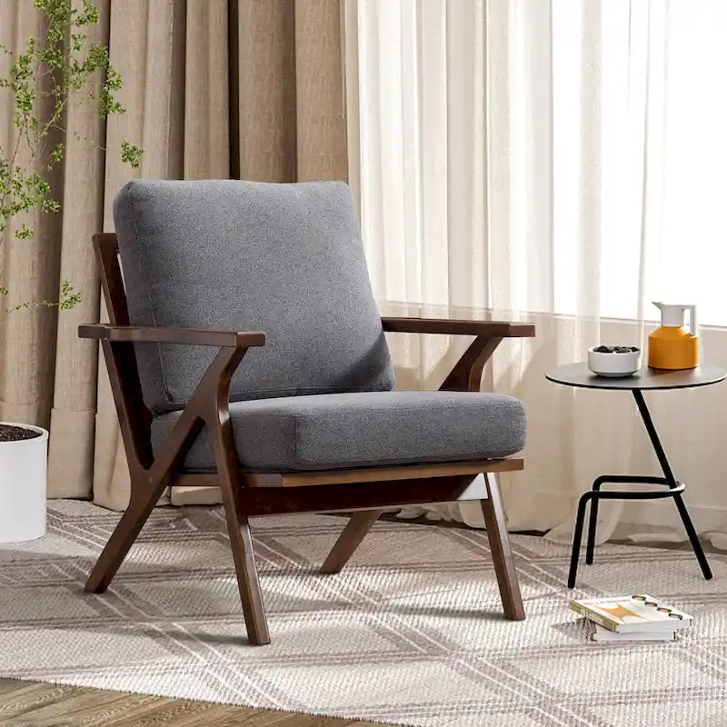 Upholstered Leather Accent Armhair with Solid Wood Frame and Removable Cushions