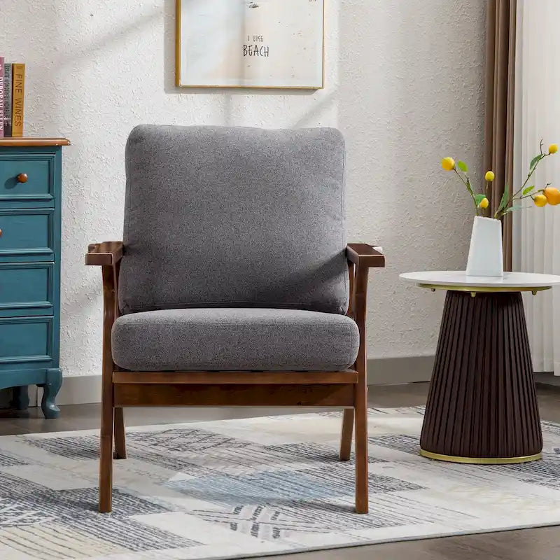 Upholstered Leather Accent Armhair with Solid Wood Frame and Removable Cushions