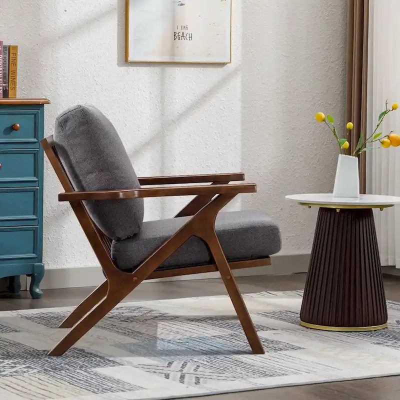 Upholstered Leather Accent Armhair with Solid Wood Frame and Removable Cushions