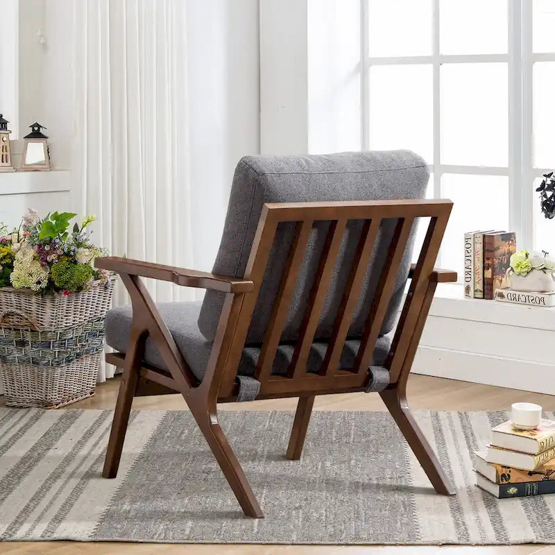 Upholstered Leather Accent Armhair with Solid Wood Frame and Removable Cushions