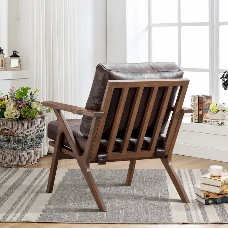 Upholstered Leather Accent Armhair with Solid Wood Frame and Removable Cushions