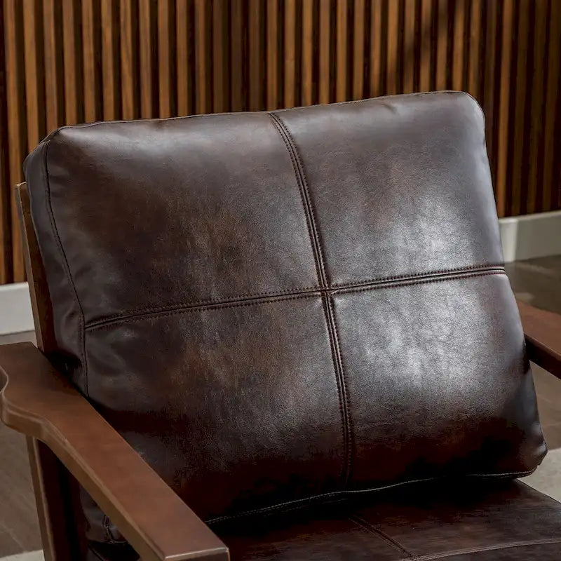 Upholstered Leather Accent Armhair with Solid Wood Frame and Removable Cushions