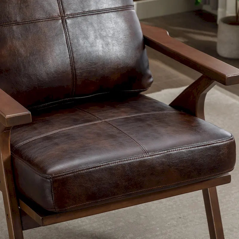 Upholstered Leather Accent Armhair with Solid Wood Frame and Removable Cushions
