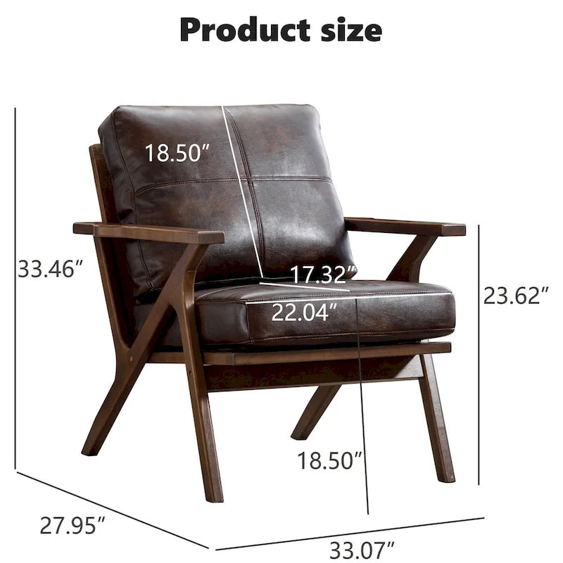 Upholstered Leather Accent Armhair with Solid Wood Frame and Removable Cushions