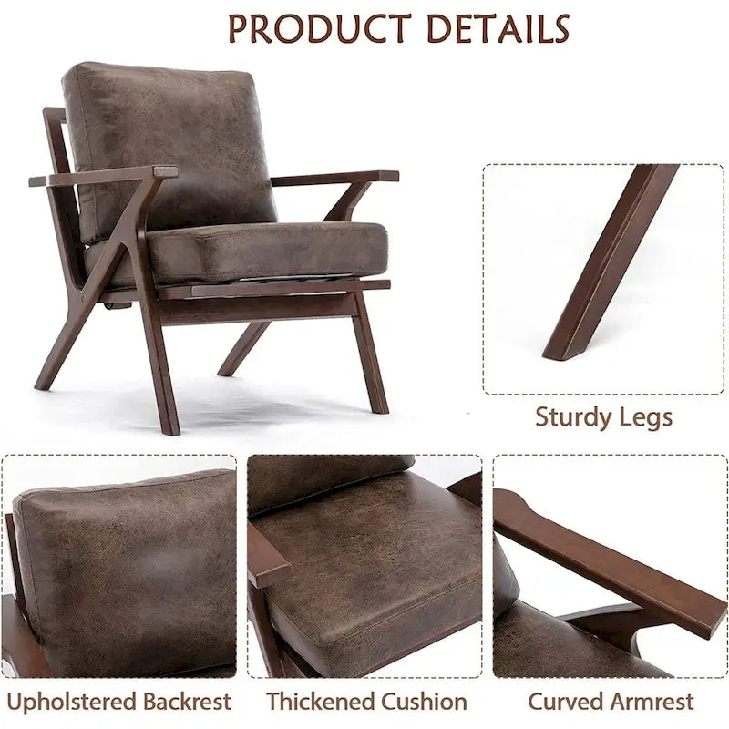 Upholstered Leather Accent Armhair with Solid Wood Frame and Removable Cushions