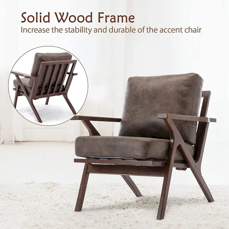 Upholstered Leather Accent Armhair with Solid Wood Frame and Removable Cushions