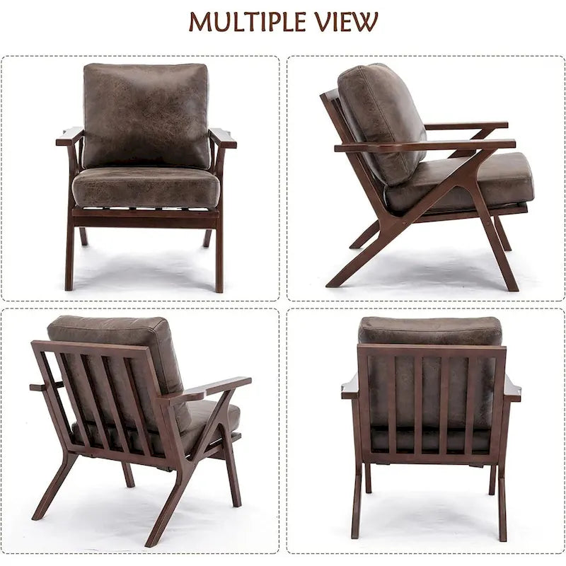 Upholstered Leather Accent Armhair with Solid Wood Frame and Removable Cushions